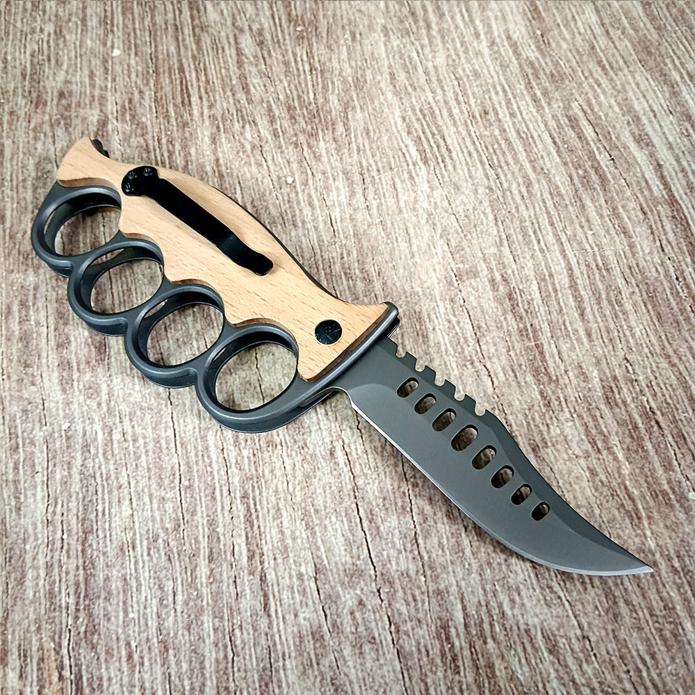 ZH009 Wood-Grain Knuckle Guard Folding Fruit Knife