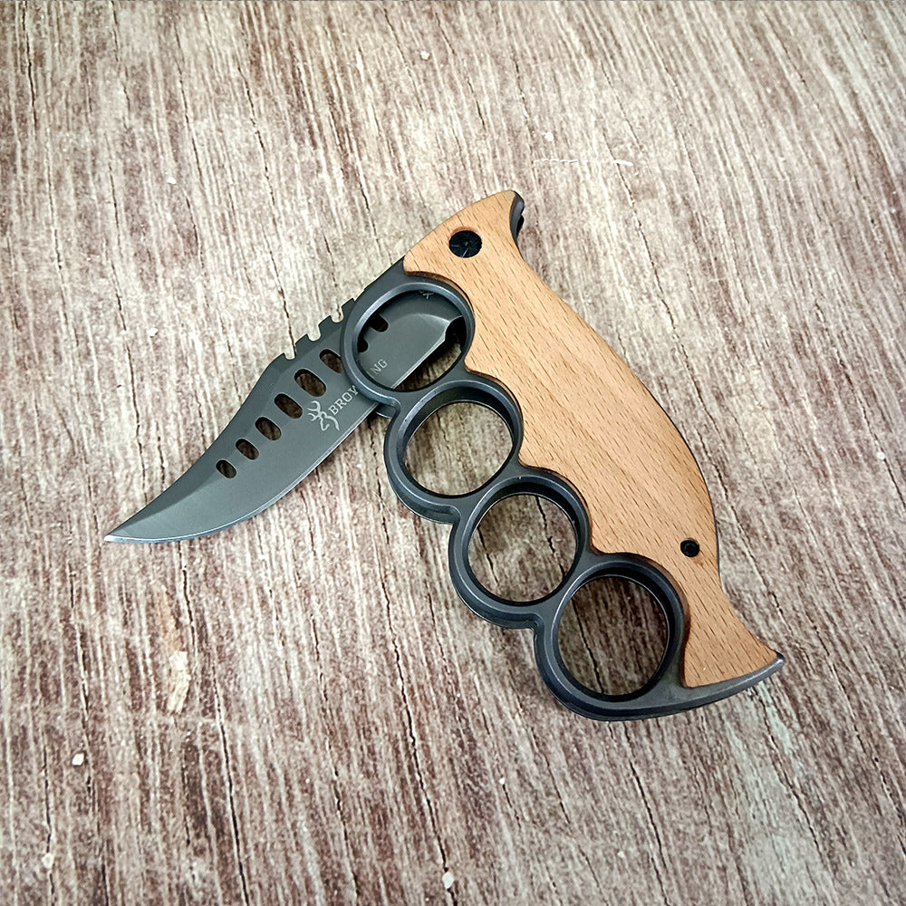 ZH009 Wood-Grain Knuckle Guard Folding Fruit Knife