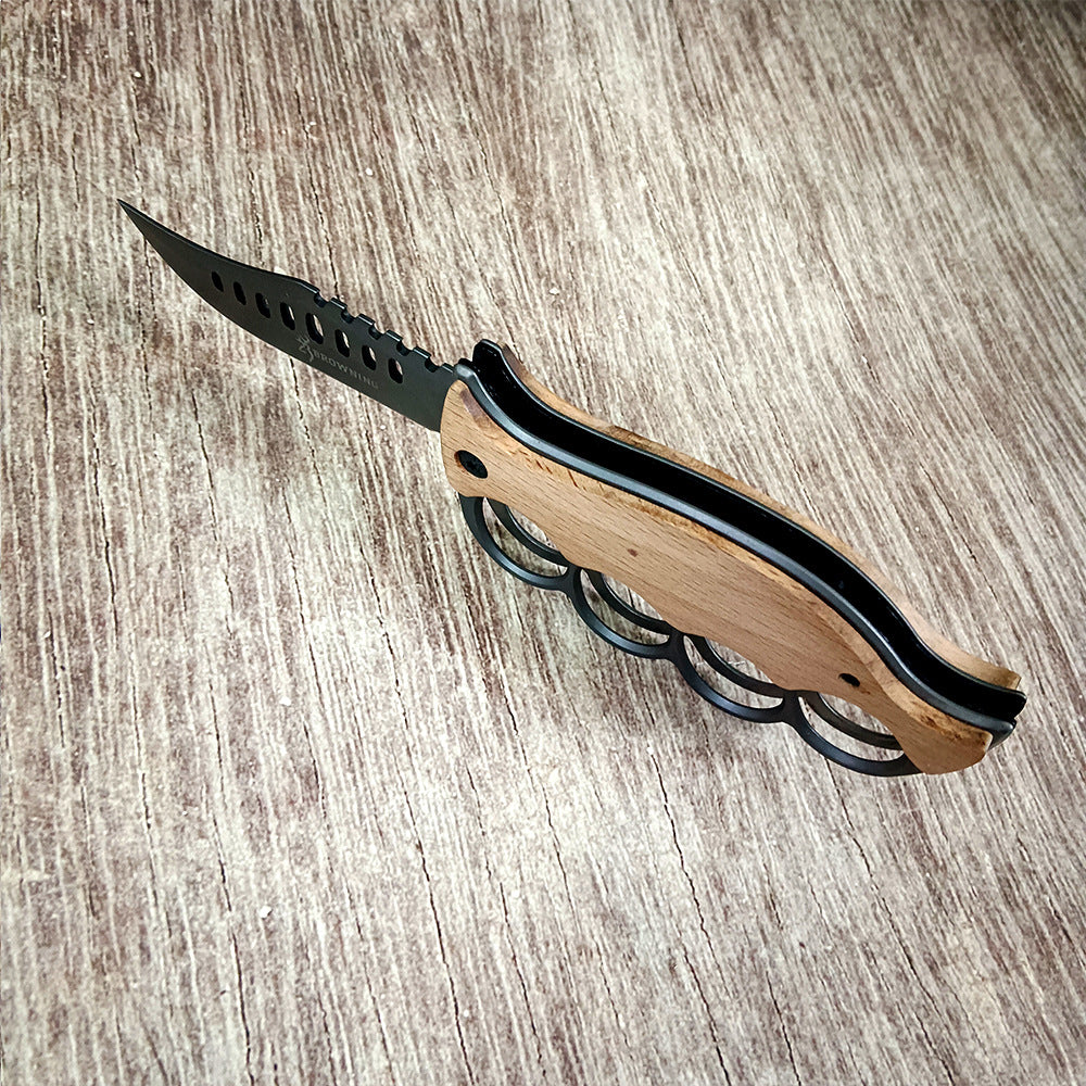 ZH009 Wood-Grain Knuckle Guard Folding Fruit Knife