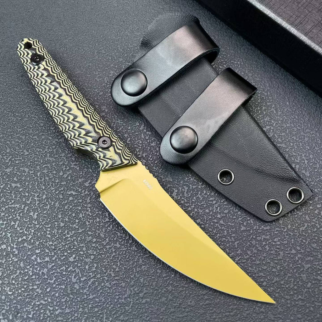 DJ030 RMJ Large Gold-Finish Compact Fixed-Blade Knife