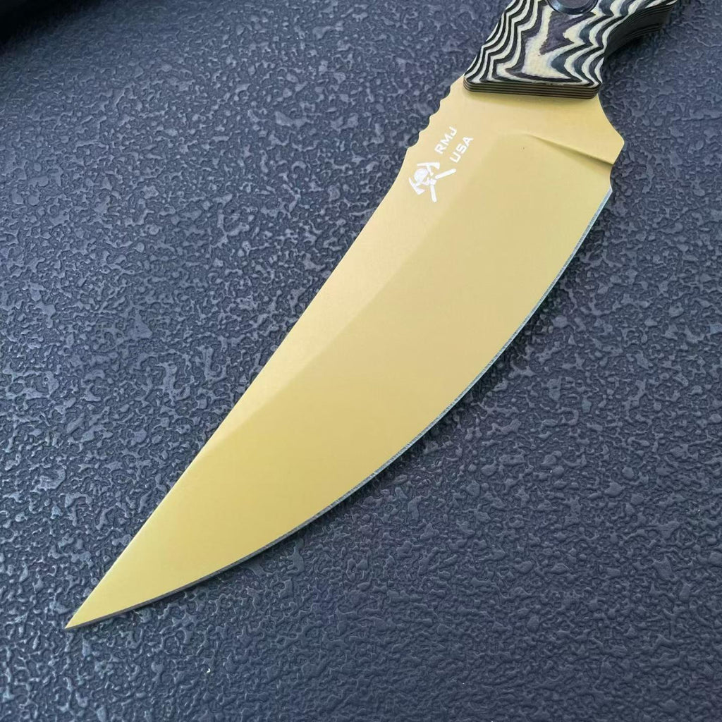 DJ030 RMJ Large Gold-Finish Compact Fixed-Blade Knife