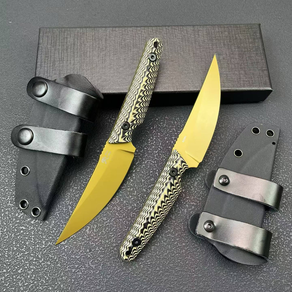 DJ030 RMJ Large Gold-Finish Compact Fixed-Blade Knife