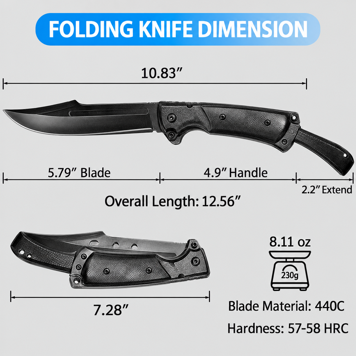 ZD011 10.5" Large Folding Knife with Rosewood Handle