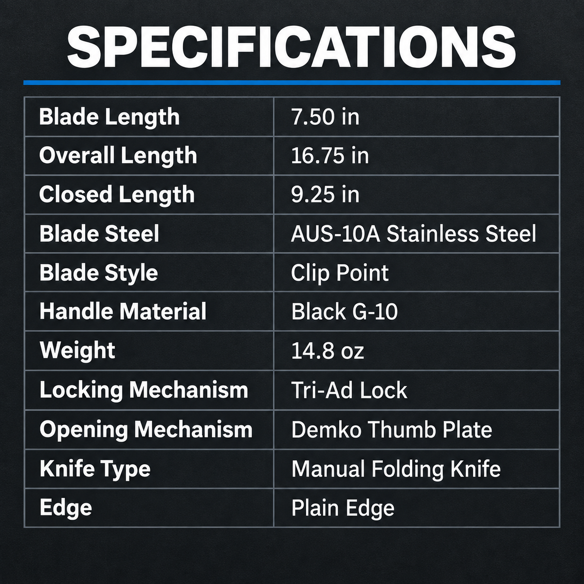 DJ040 Cold Steel Espada XL G-10 Folding Knife
